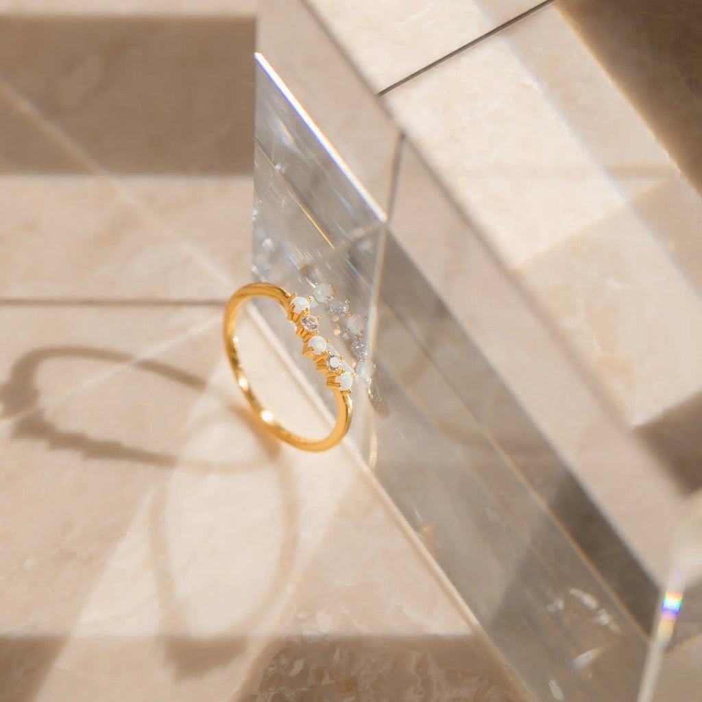 Layla Opal Diamond Ring Silver 18K Gold Plated