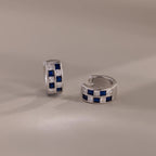 Royal Blue Checkered Huggies Silver 18K Gold Plated
