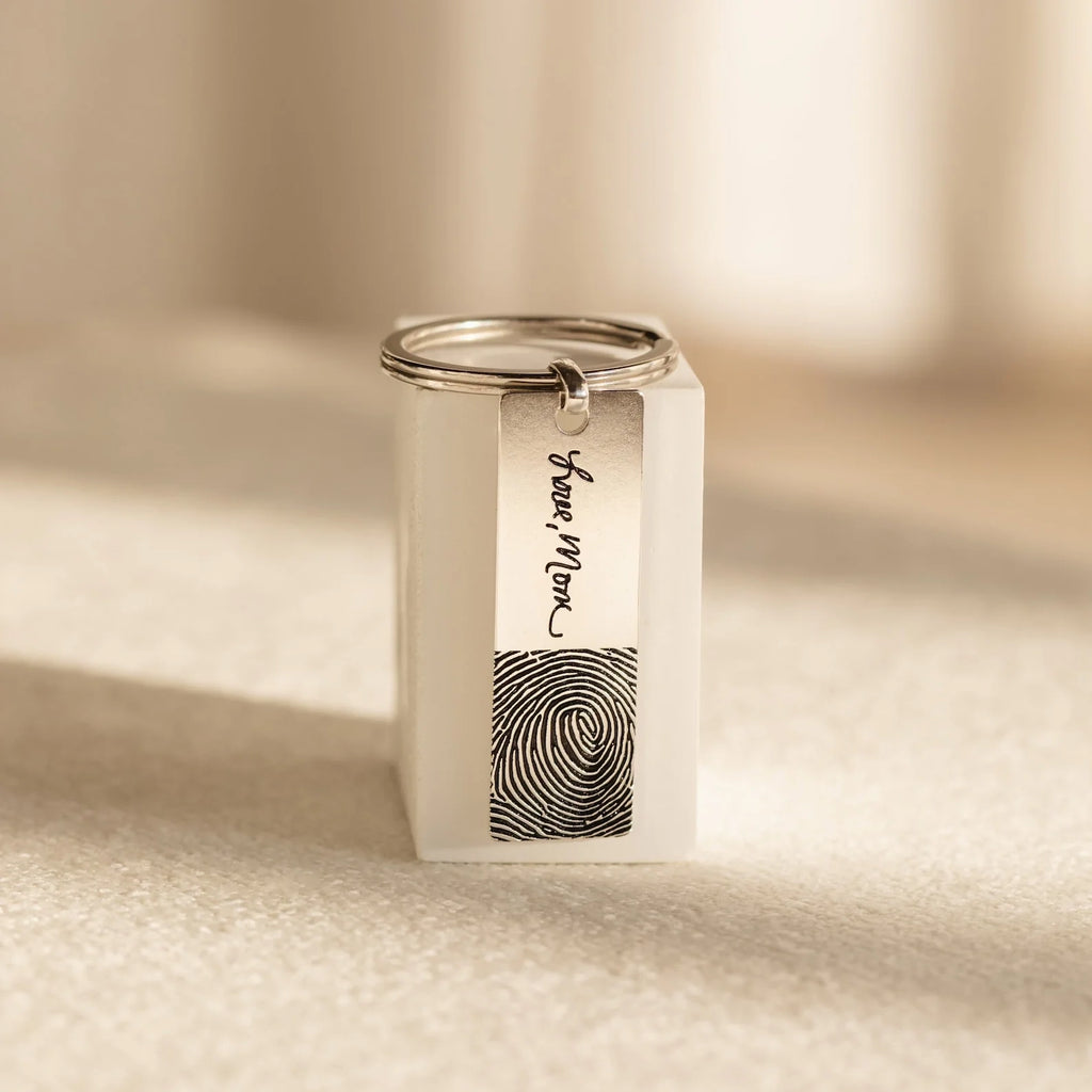 Fingerprint Bar Keychain Silver 18K Gold Plated