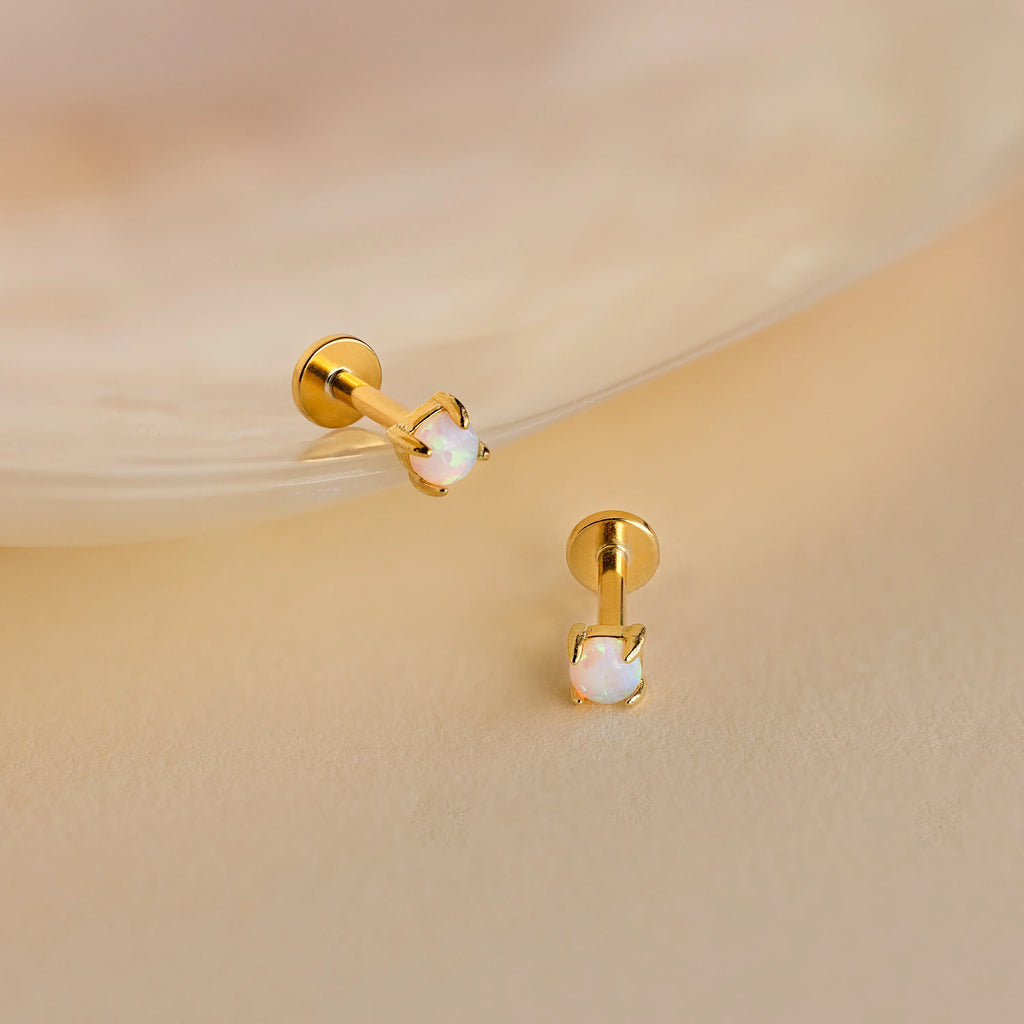 Opal Flat Back Studs Silver 18K Gold Plated