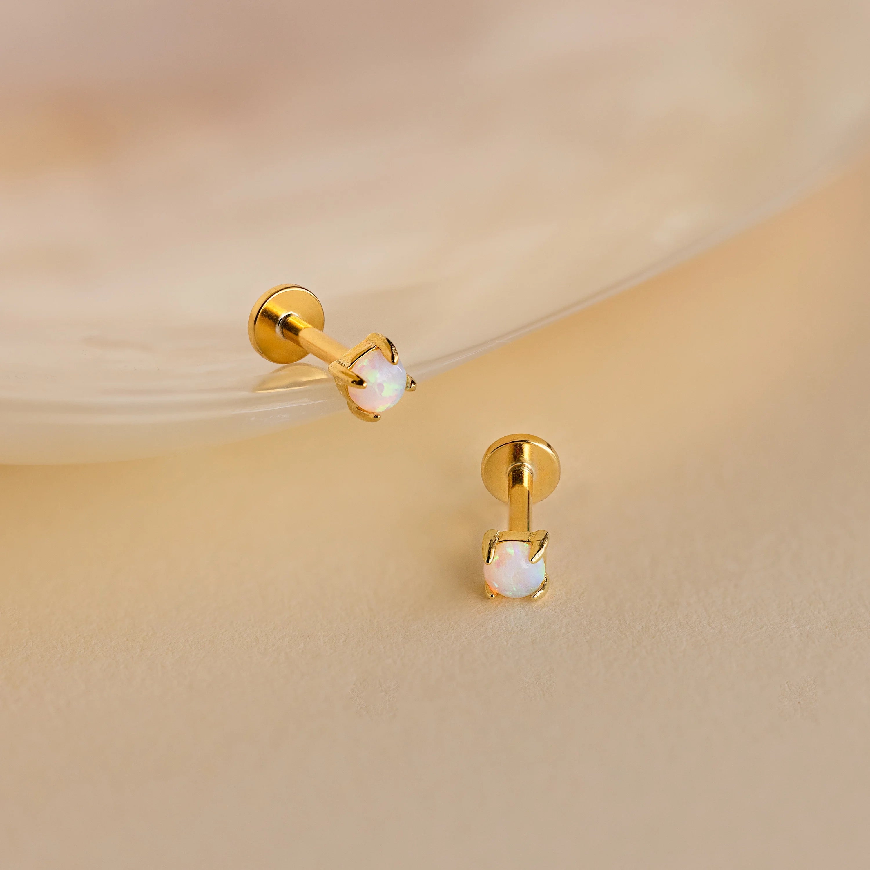 Opal Flat Back Studs Silver 18K Gold Plated