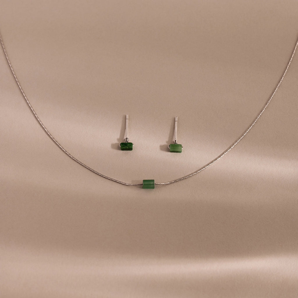 Jade Bar Jewelry Set Silver 18K Gold Plated