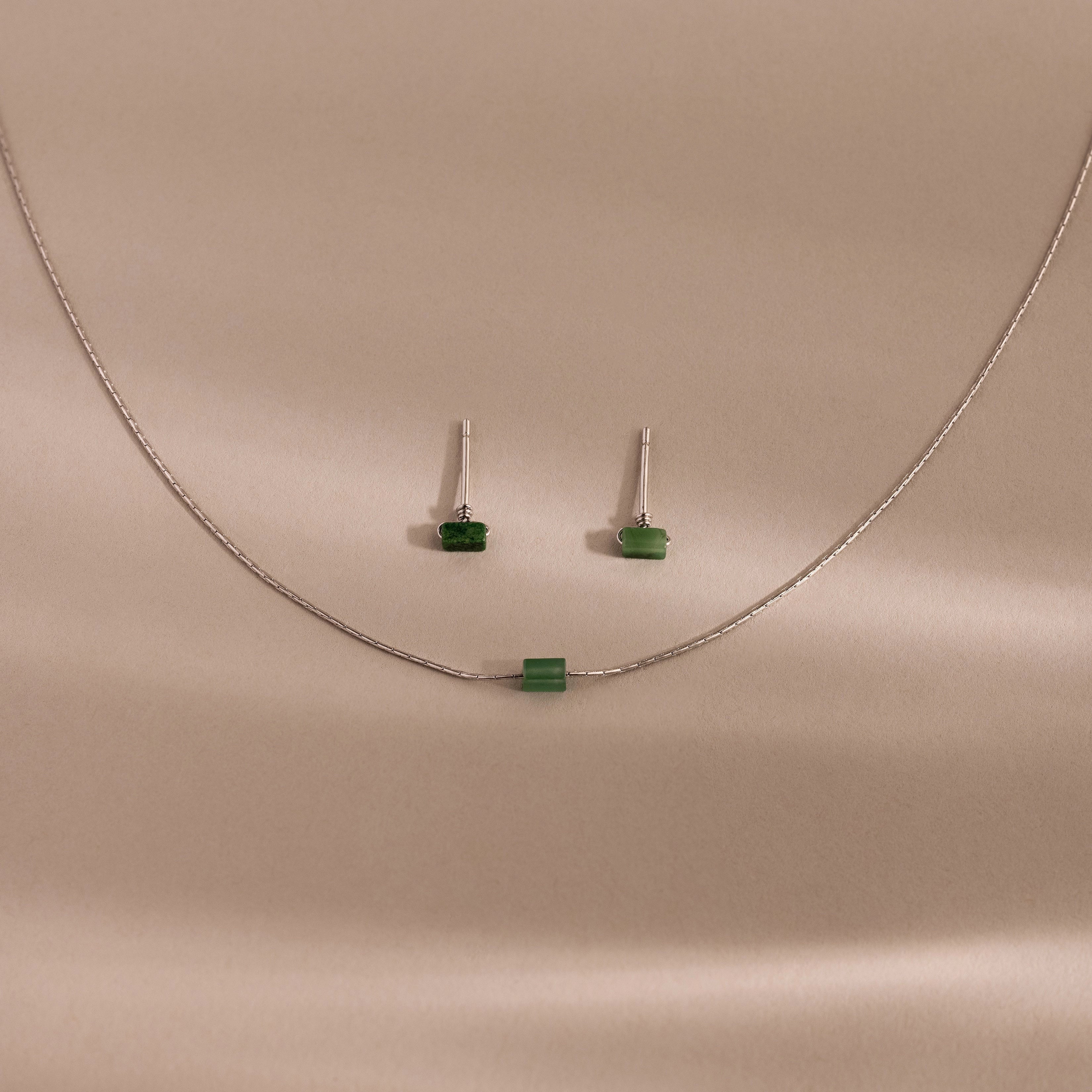 Jade Bar Jewelry Set Silver 18K Gold Plated