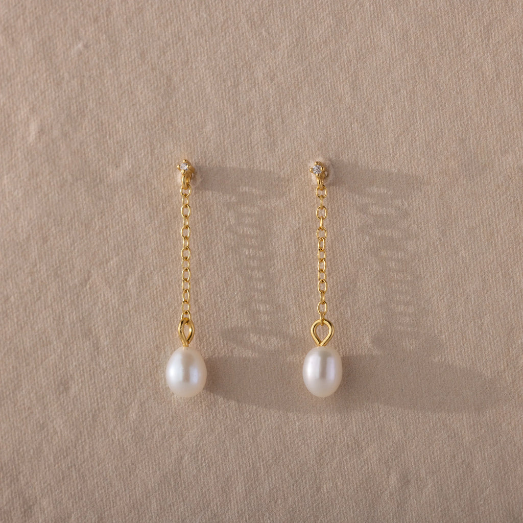 Diamond Pearl Drop Earrings Silver 18K Gold Plated