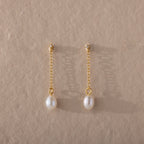 Diamond Pearl Drop Earrings Silver 18K Gold Plated