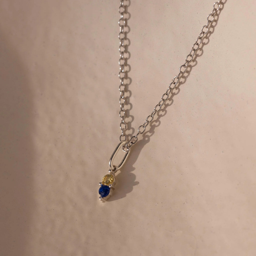 Dainty Duo Birthstone Charm Silver 18K Gold Plated