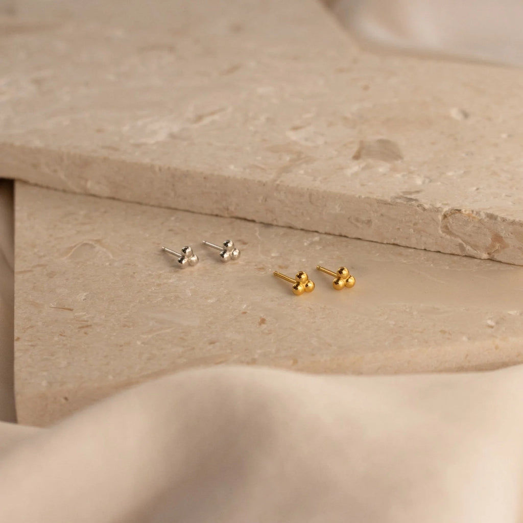 Trio Sphere Studs Silver 18K Gold Plated