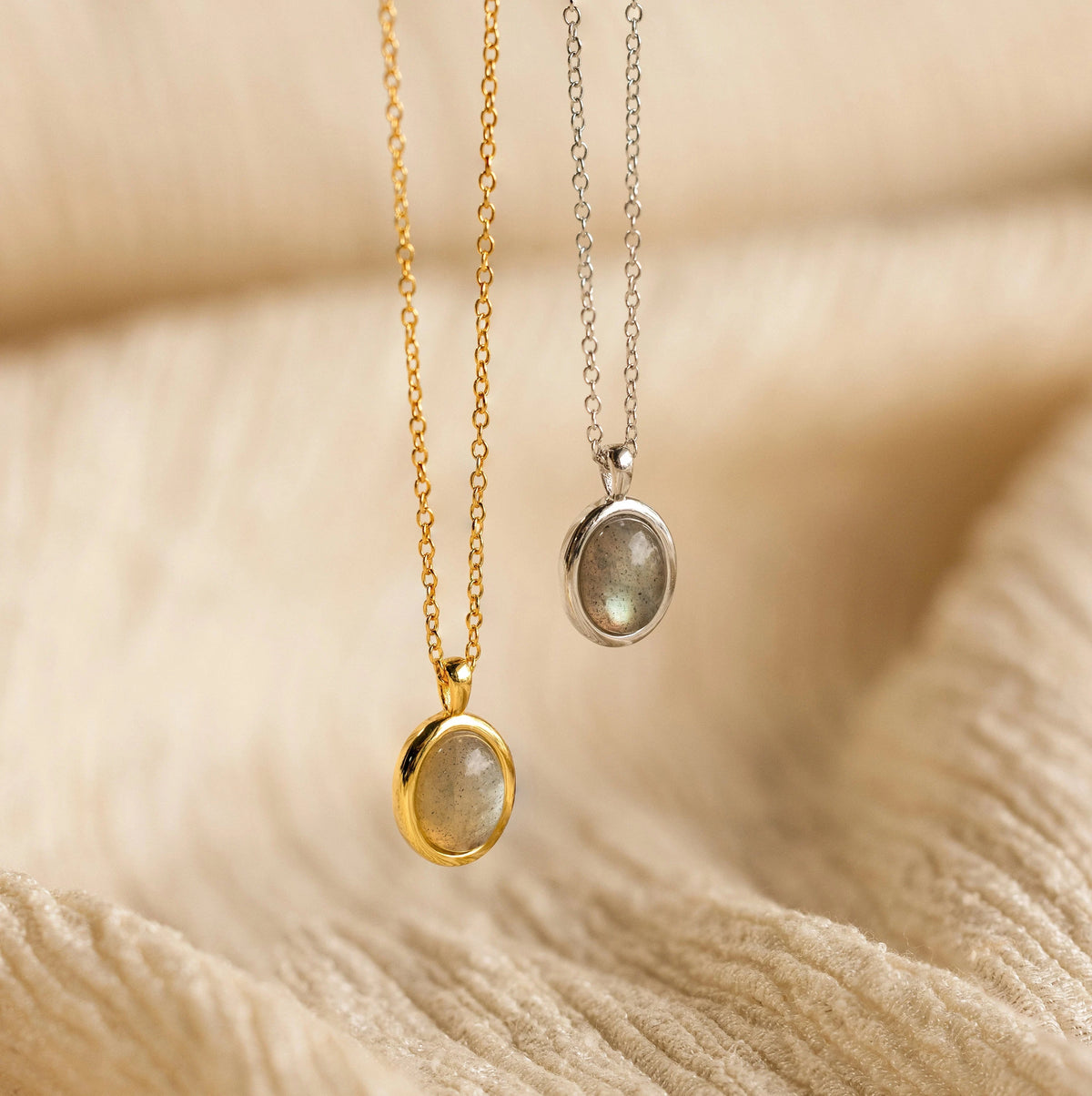 Oval Labradorite Pendant Necklace Silver 18K Gold Plated