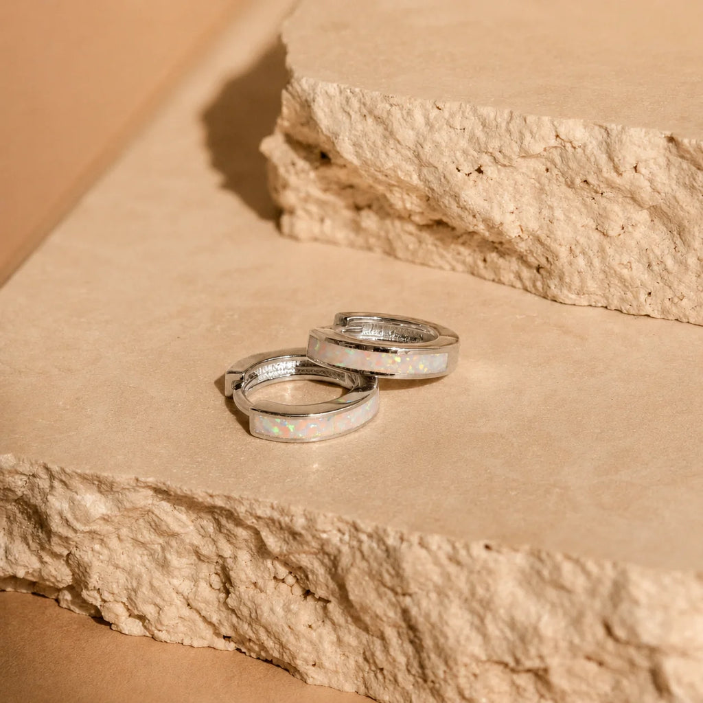 White Opal Inlay Huggies
