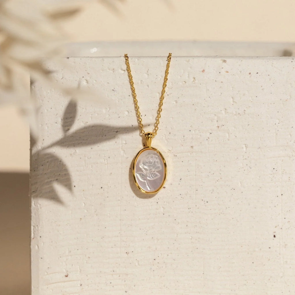 Pearl Rose Necklace Silver 18K Gold Plated