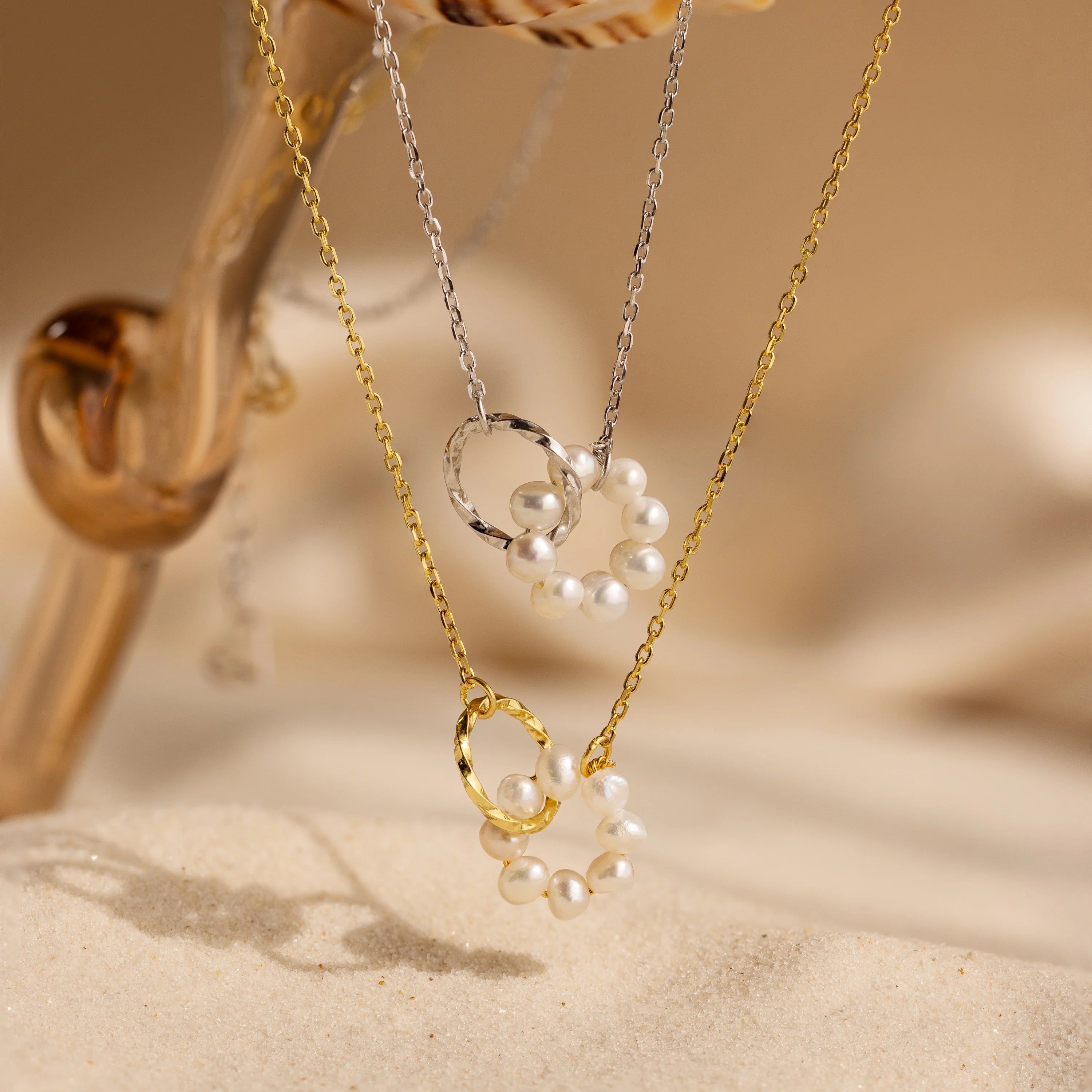 Twisted Pearl Necklace Silver 18K Gold Plated