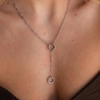 Rolo Lariat Paperclip Clasp Necklace Silver 18K Gold Plated