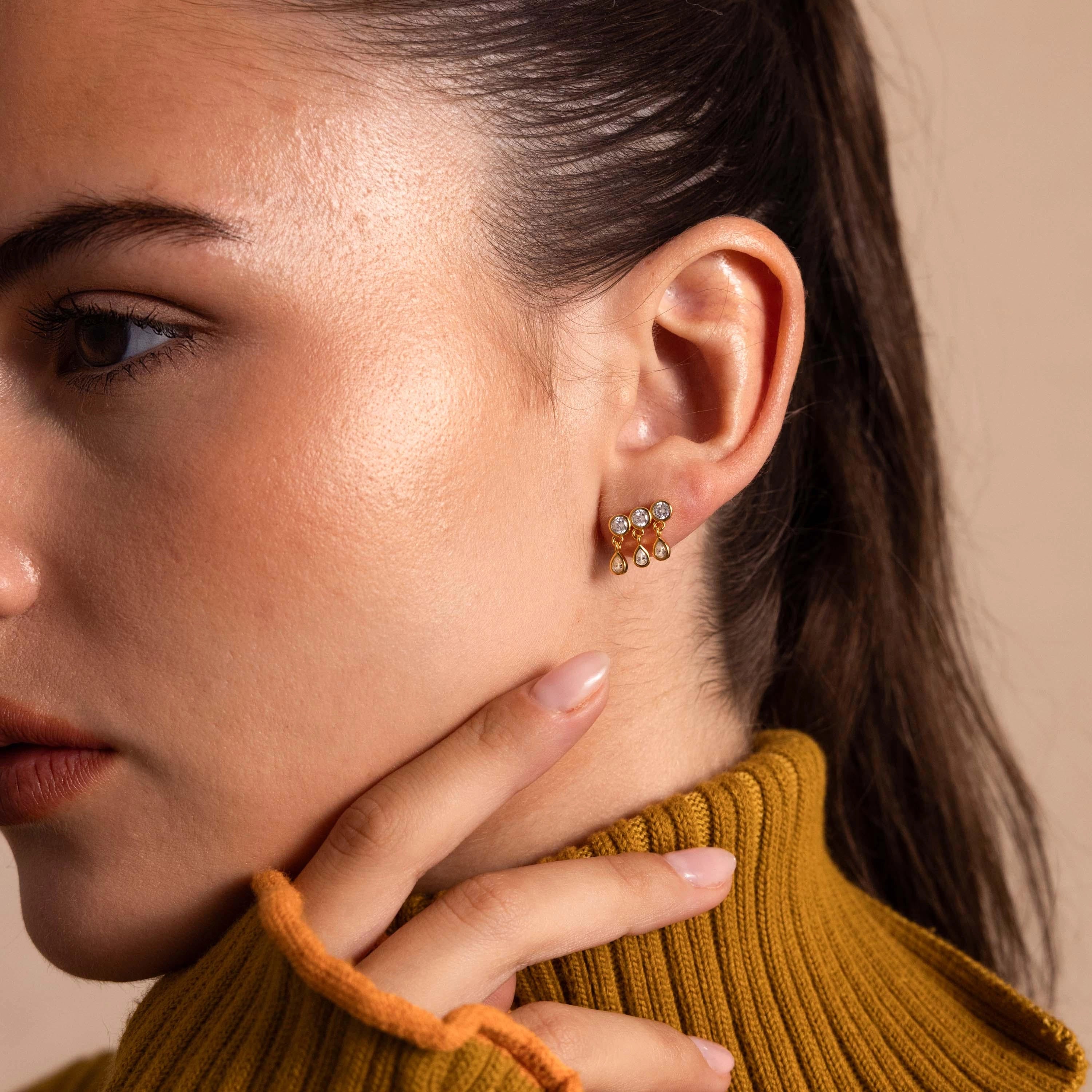 Diamond Raindrop Studs Silver 18K Gold Plated
