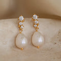 Diamond Pearl Drop Earrings Silver 18K Gold Plated