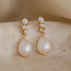 Diamond Pearl Drop Earrings Silver 18K Gold Plated