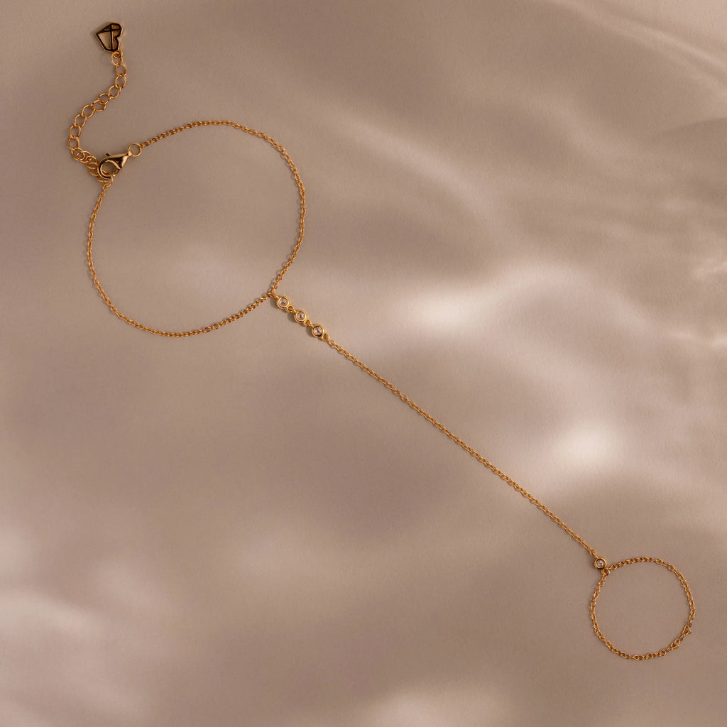 Diamond Hand Chain Bracelet Silver 18K Gold Plated