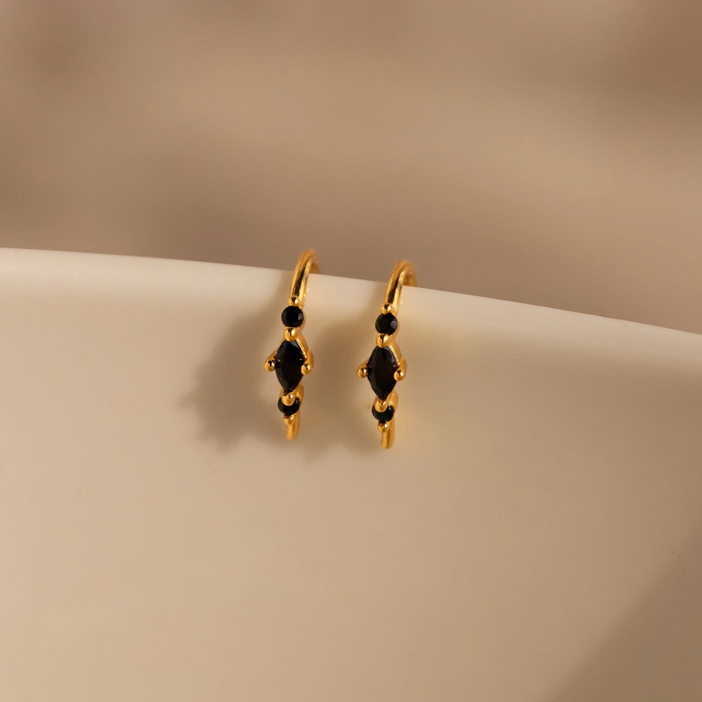 Amaya Black Marquise Threaders Silver 18K Gold Plated