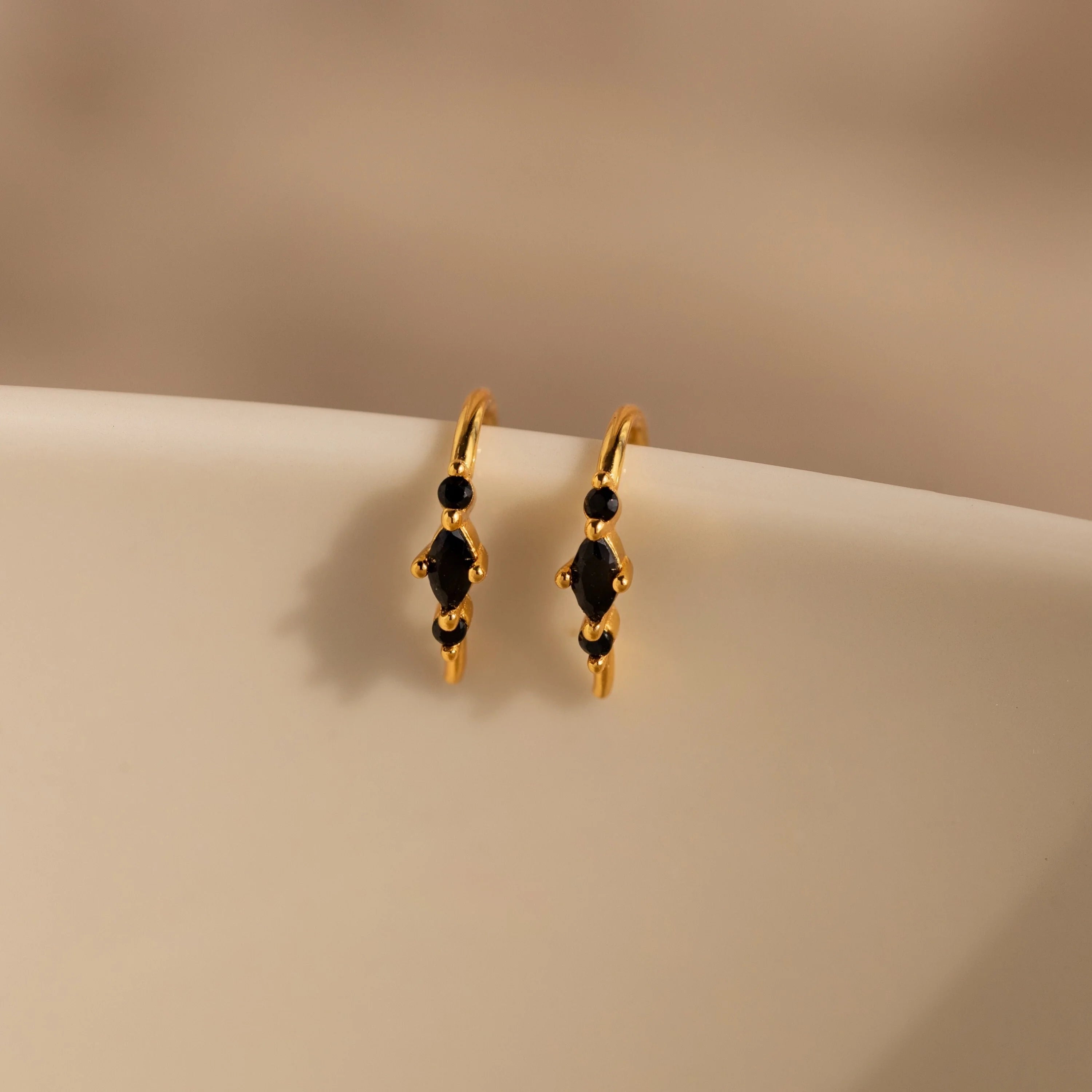 Amaya Black Marquise Threaders Silver 18K Gold Plated