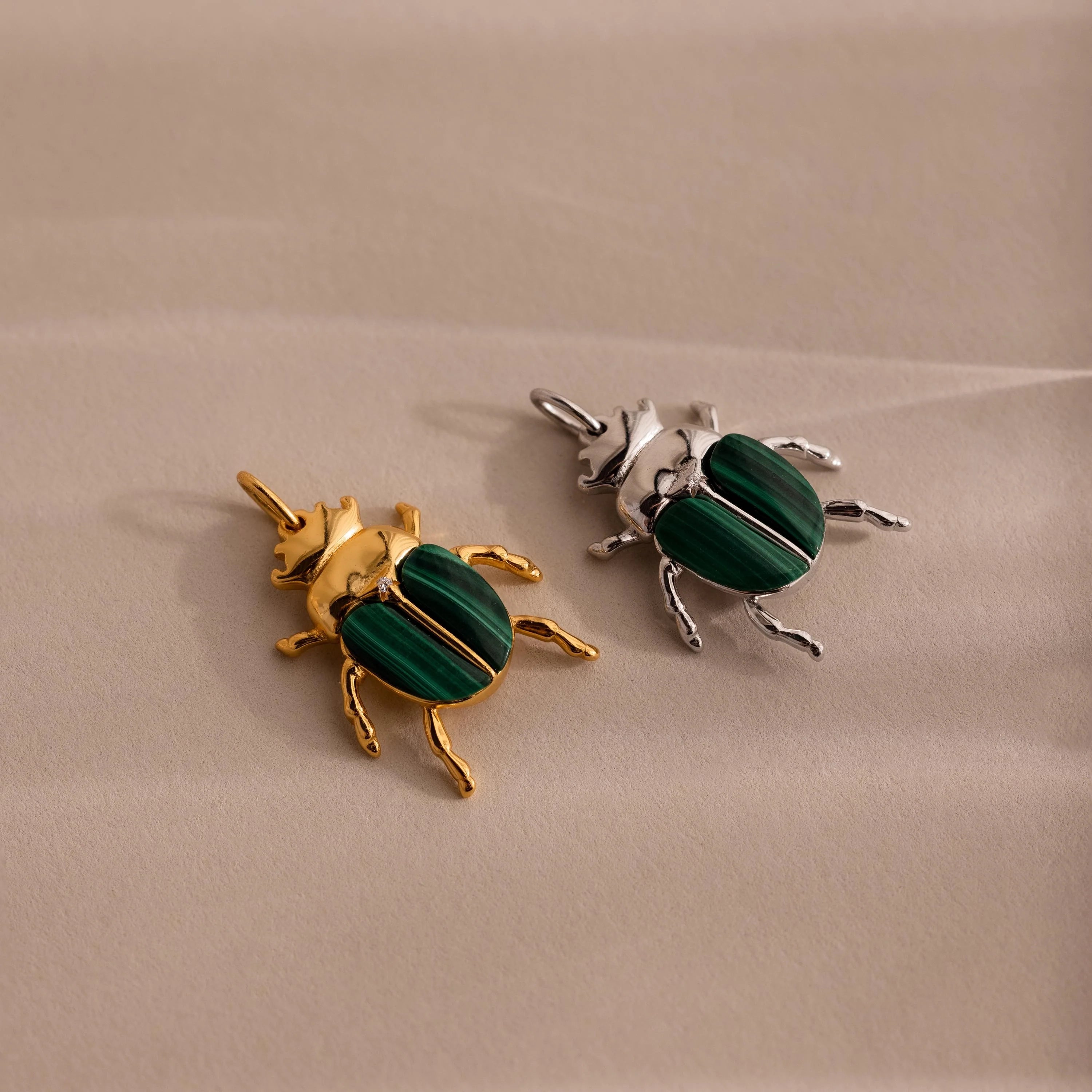 Malachite Beetle Charm Silver 18K Gold Plated