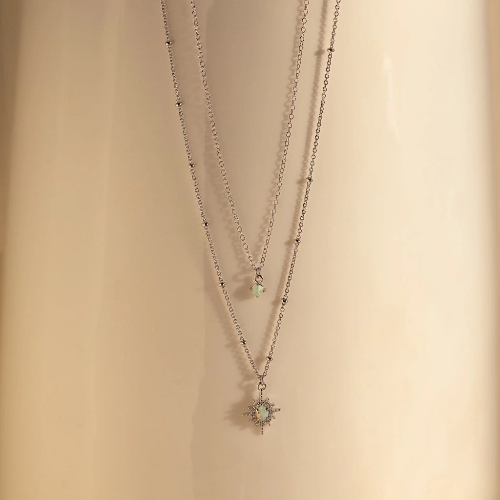 Opal Star Duo Necklace  Silver 18K Gold Plated
