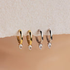 Pear Diamond Drop Hoops Silver 18K Gold Plated