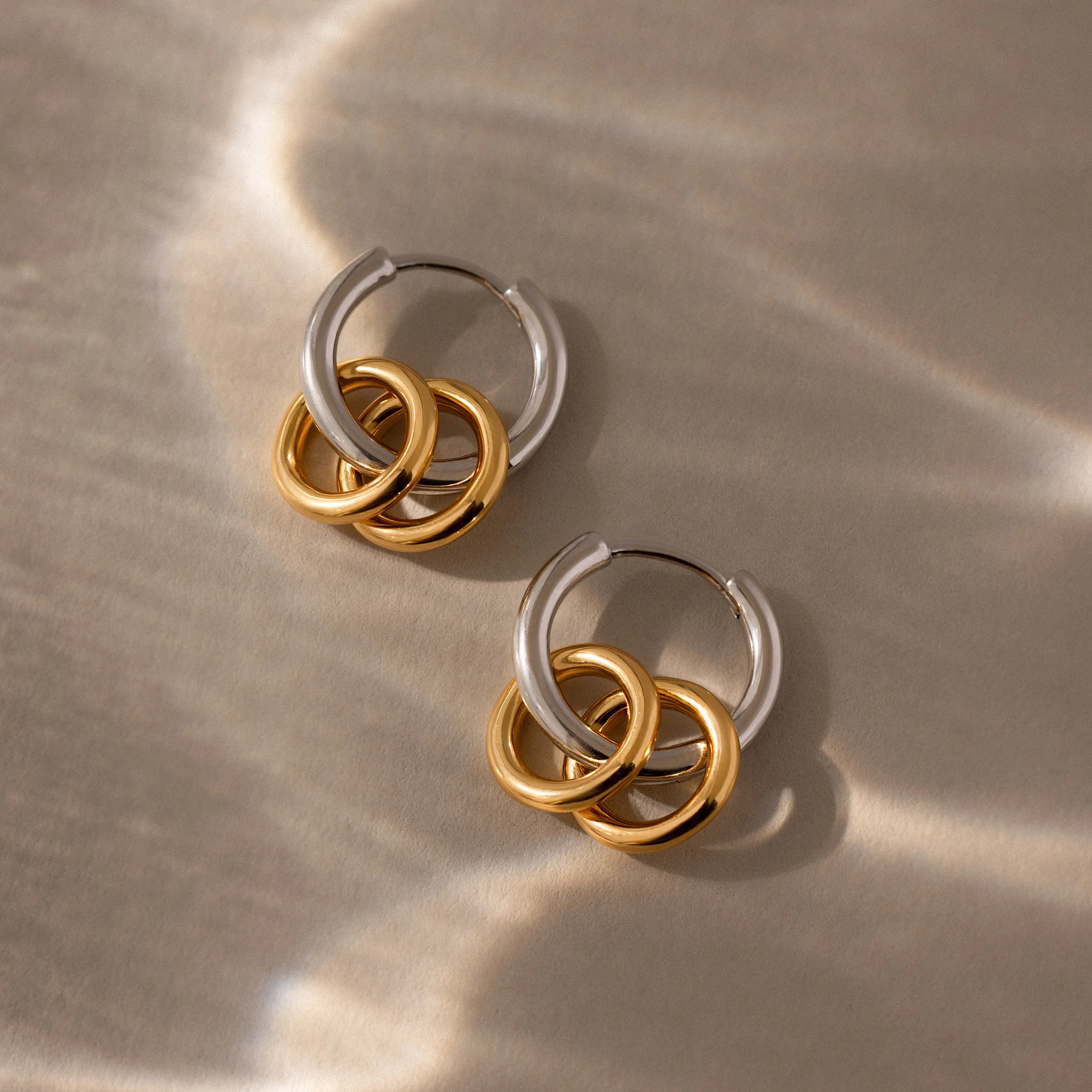Duo Link Mixed Metal Hoops Silver 18K Gold Plated