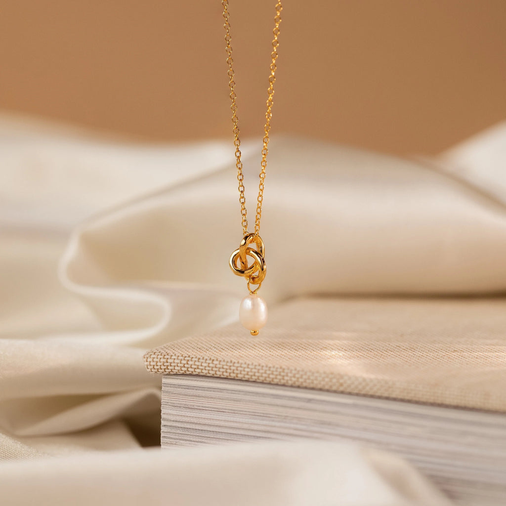 Dainty Knot Pearl Necklace Silver 18K Gold Plated