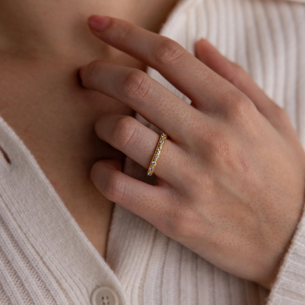 Diamond Eternity Ring Silver 18K Gold Plated