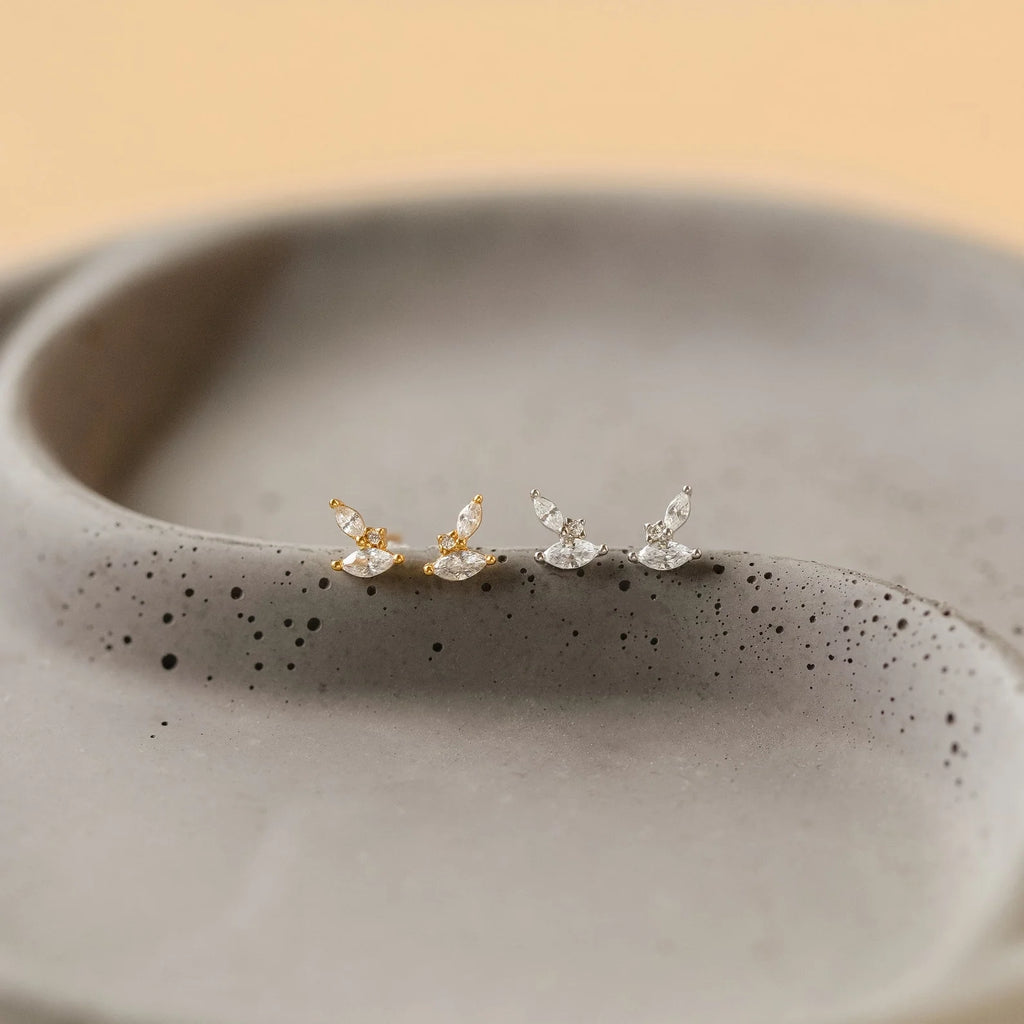 Flora Marquise Diamonds Studs Silver 18K Gold Plated