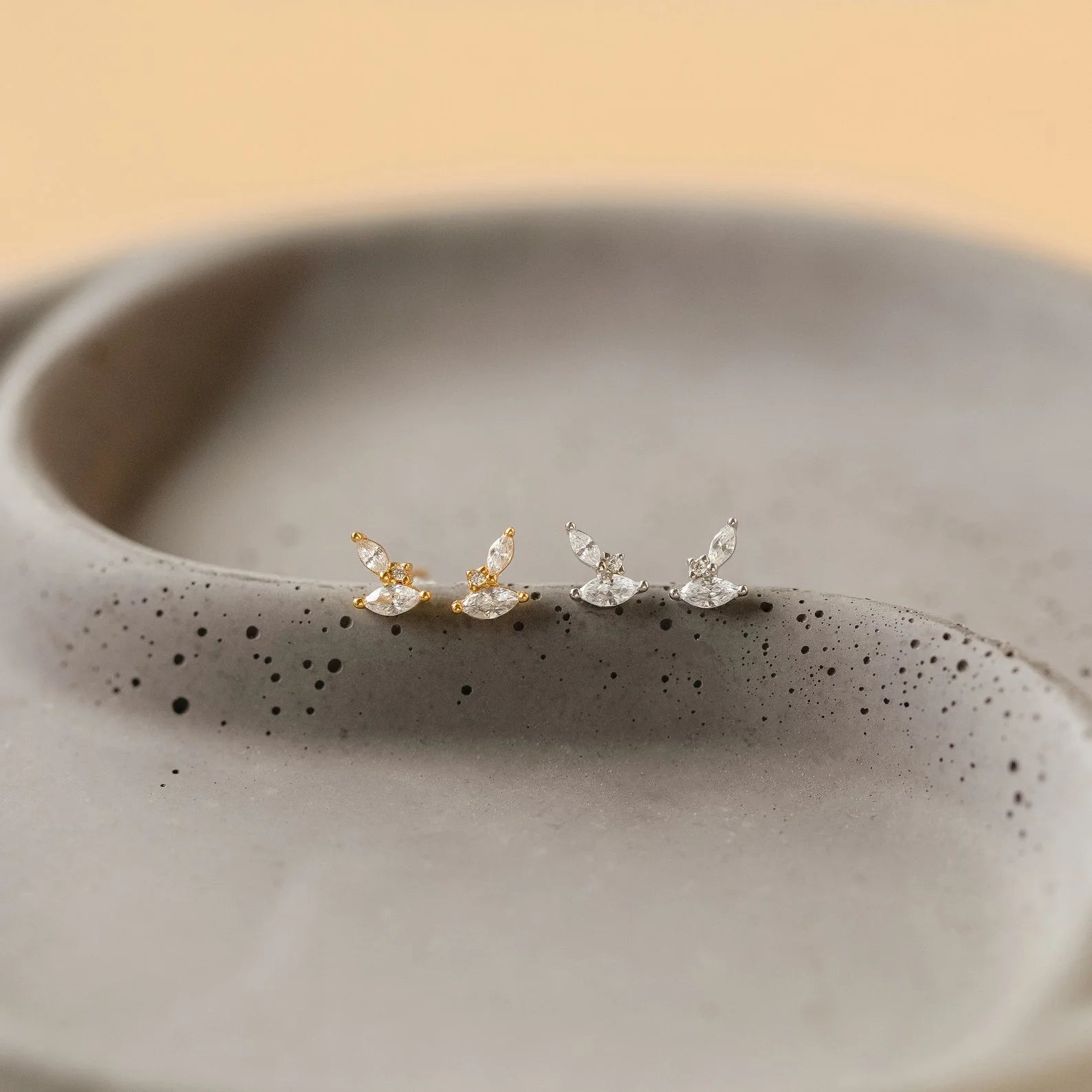 Flora Marquise Diamonds Studs Silver 18K Gold Plated