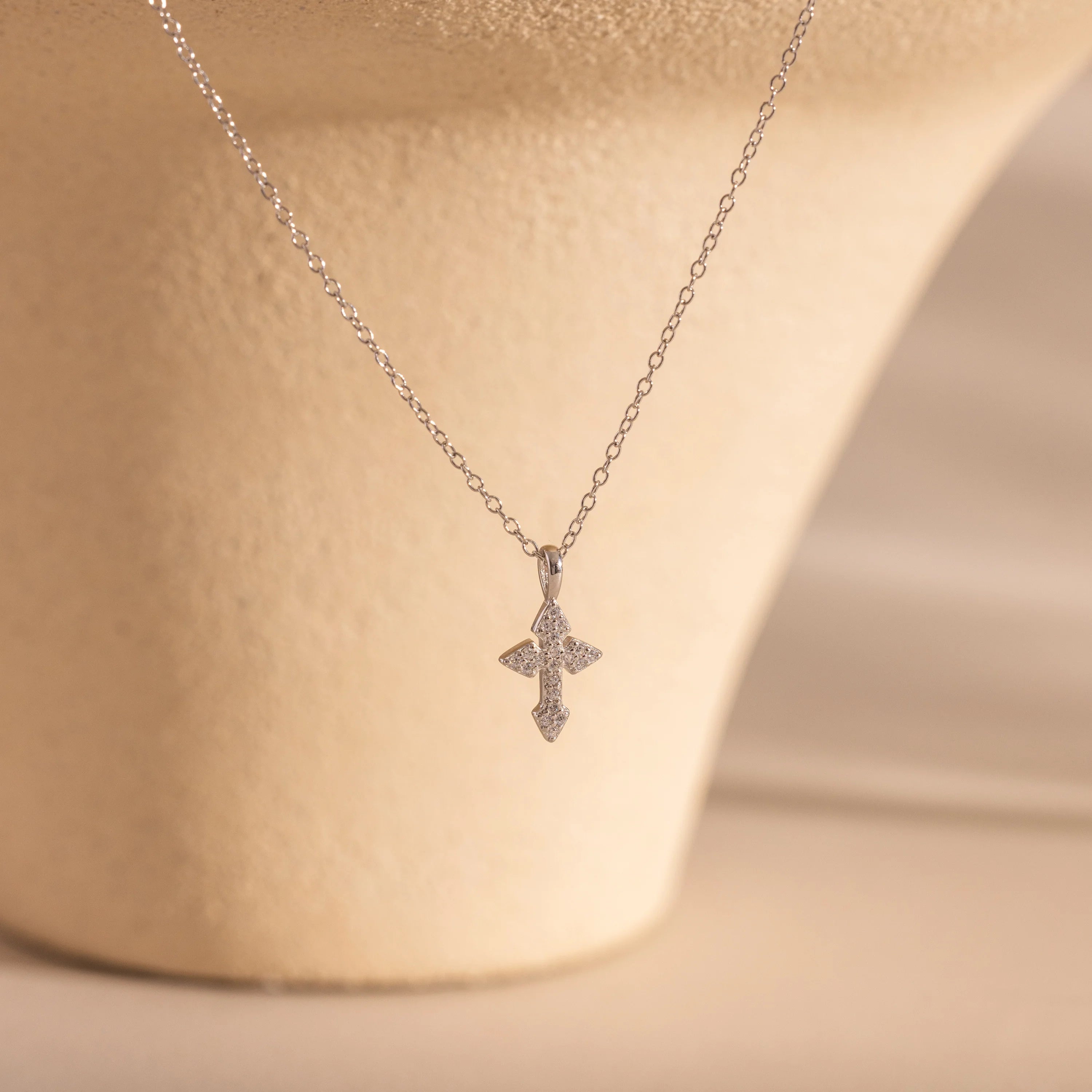 Diamond Vintage Cross Necklace Silver 18K Gold Plated