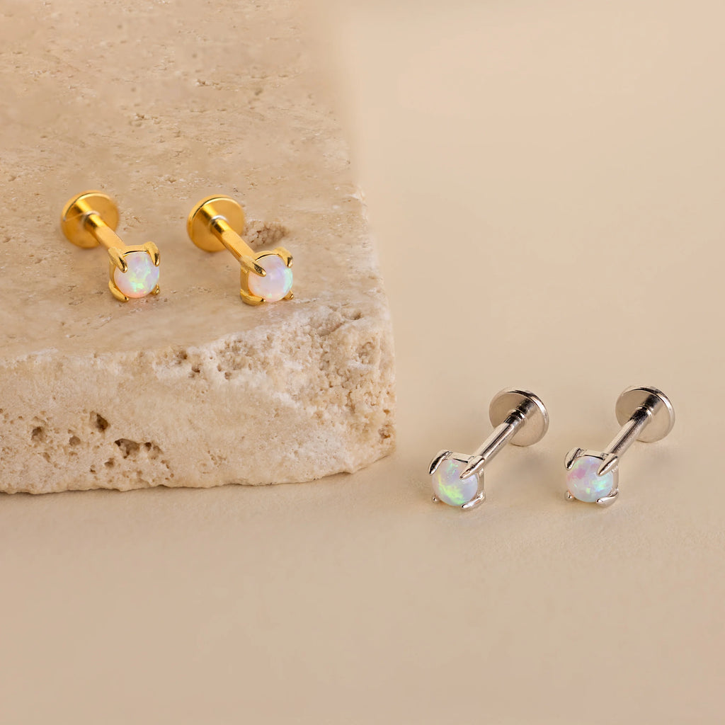 Opal Flat Back Studs Silver 18K Gold Plated