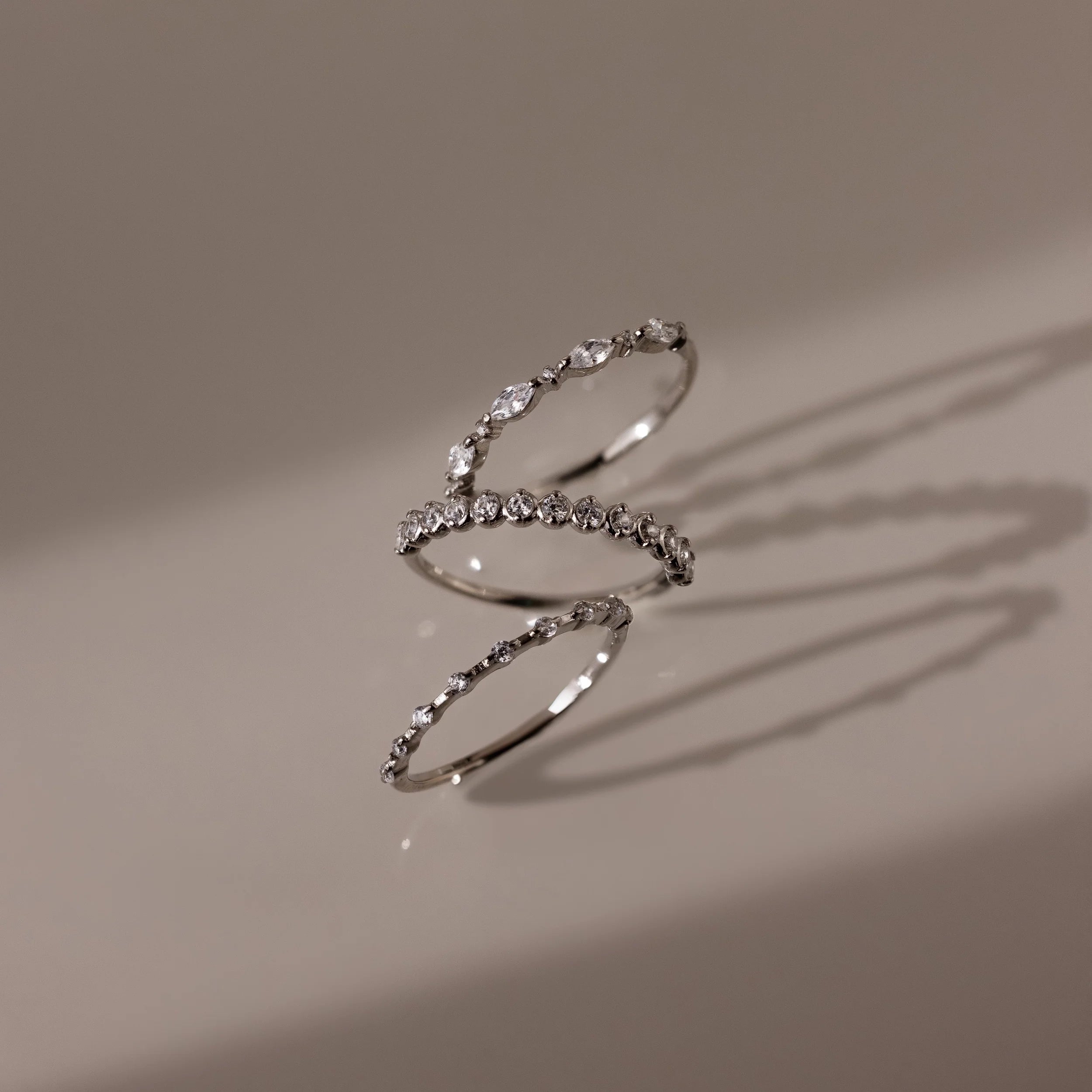 Diamond Stacking Ring Set Silver 18K Gold Plated