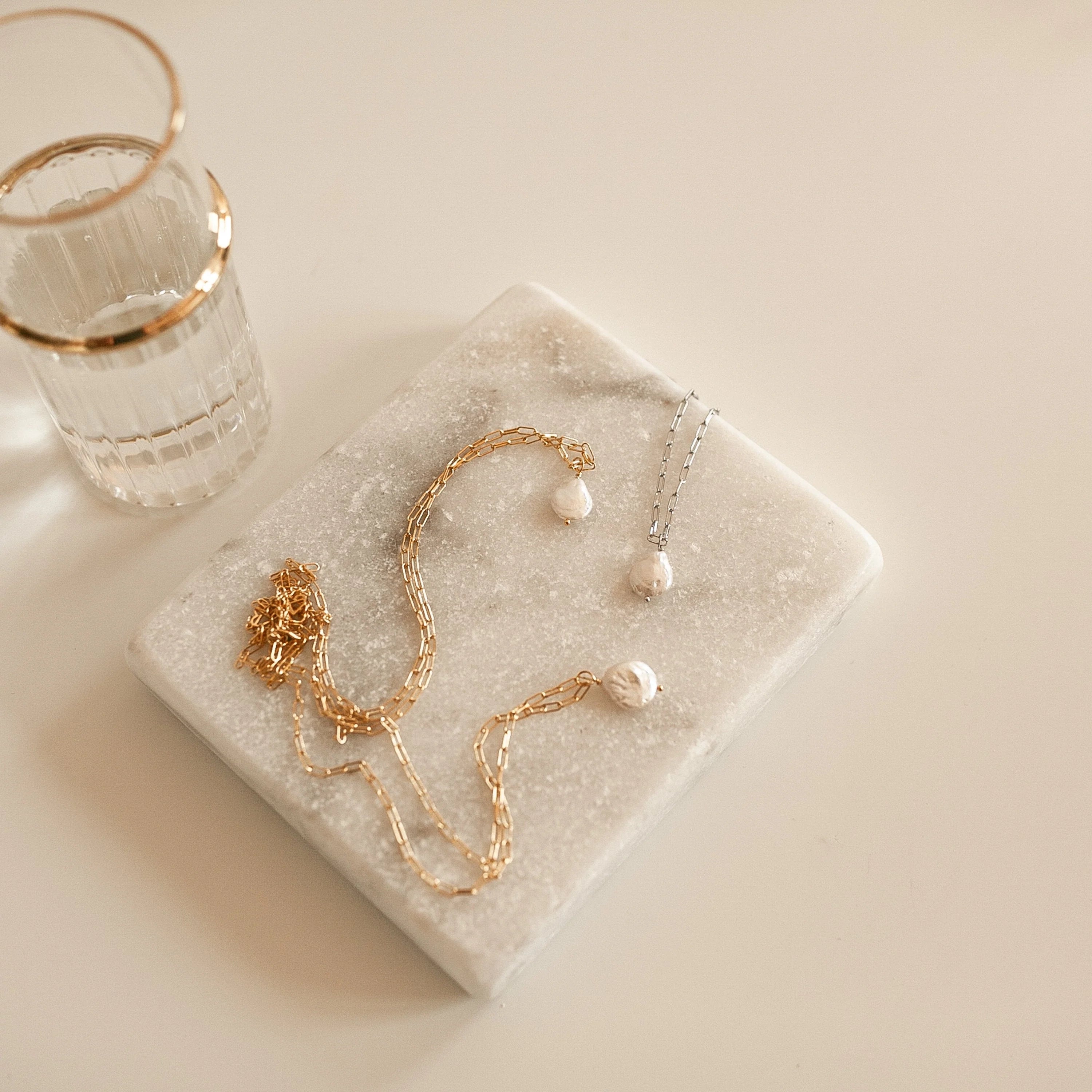 Baroque Pearl Necklace Silver 18K Gold Plated