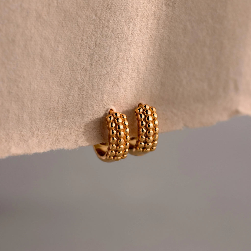 Beaded Chunky Hoops Silver 18K Gold Plated