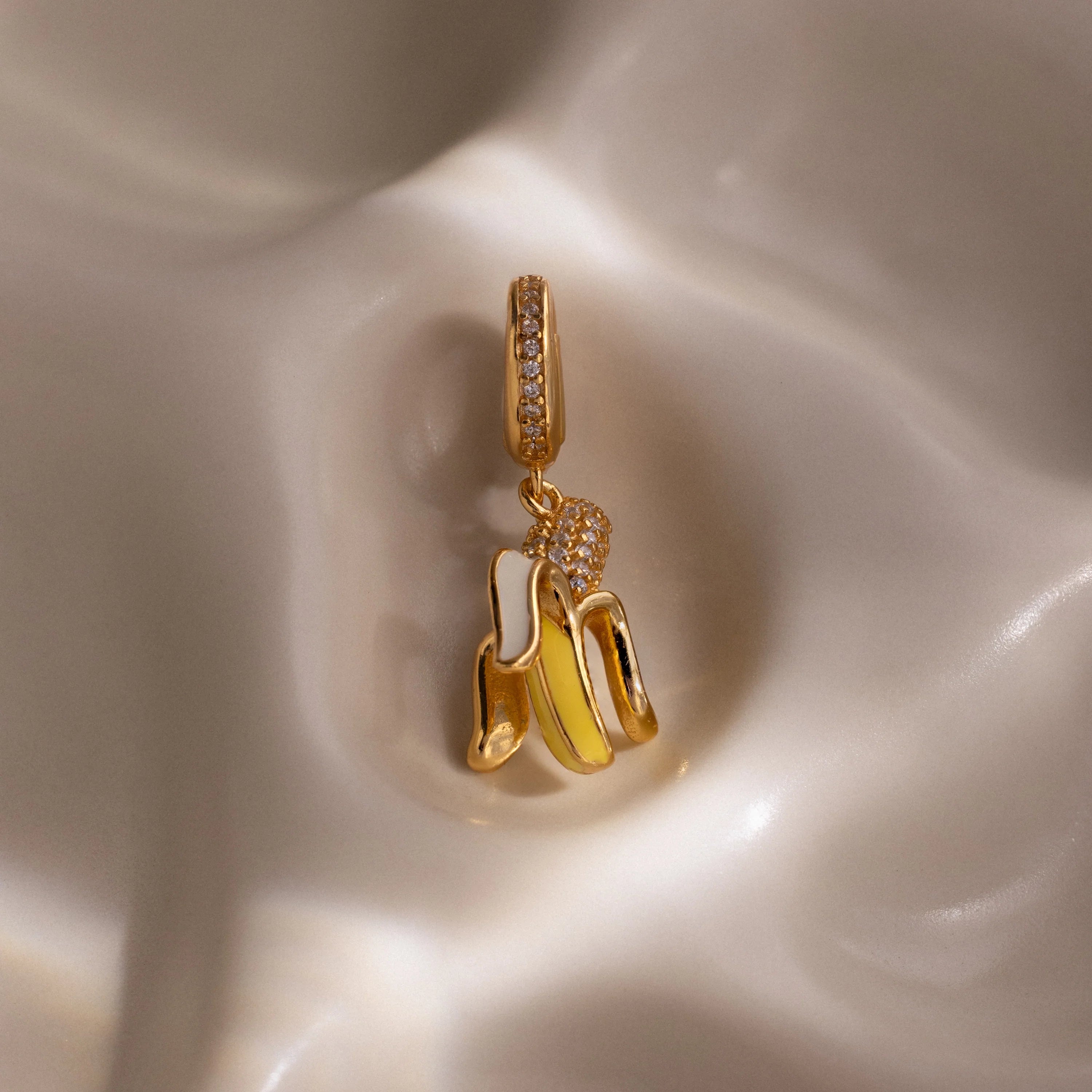 Diamond Banana Pavé Clasp Charm Silver 18K Gold Plated