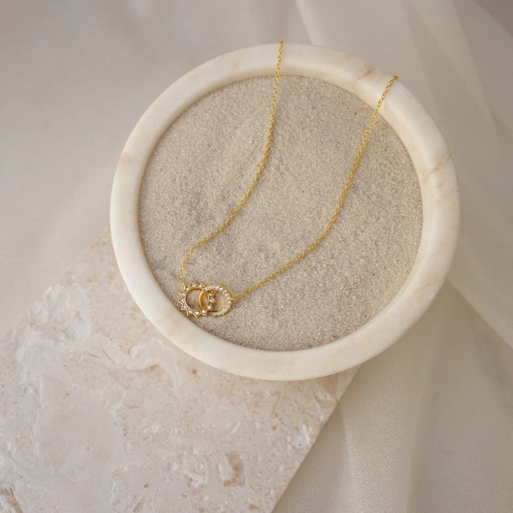 Sun & Moon Eternity Necklace Silver 18K Gold Plated