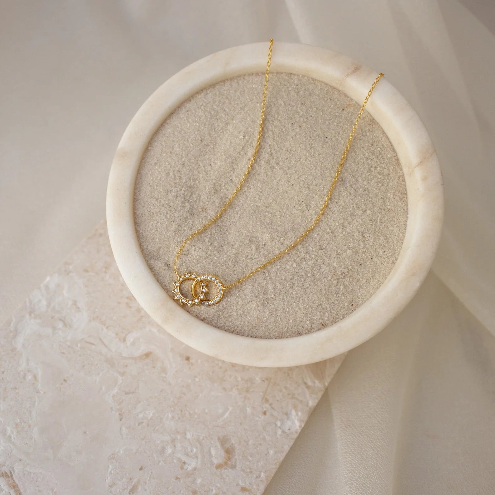 Sun & Moon Eternity Necklace Silver 18K Gold Plated