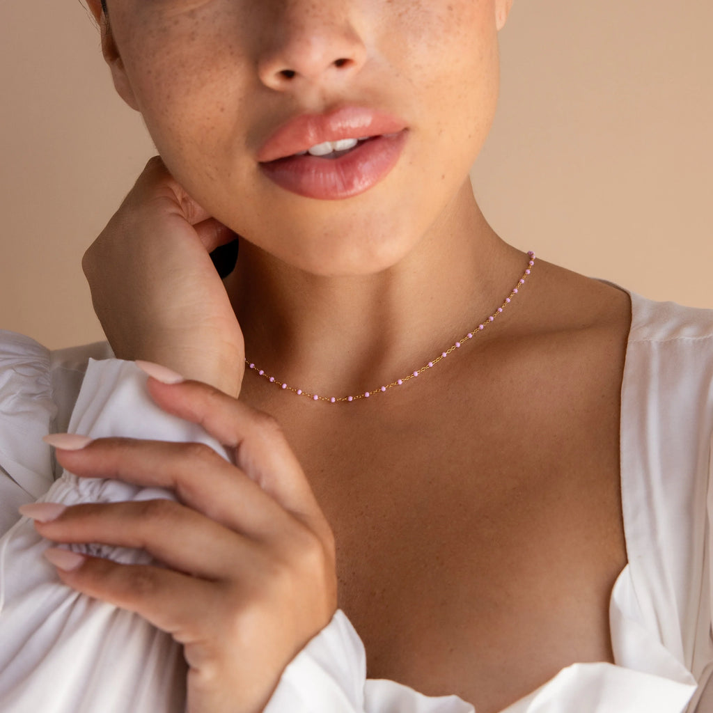 Pink Station Necklace Silver 18K Gold Plated