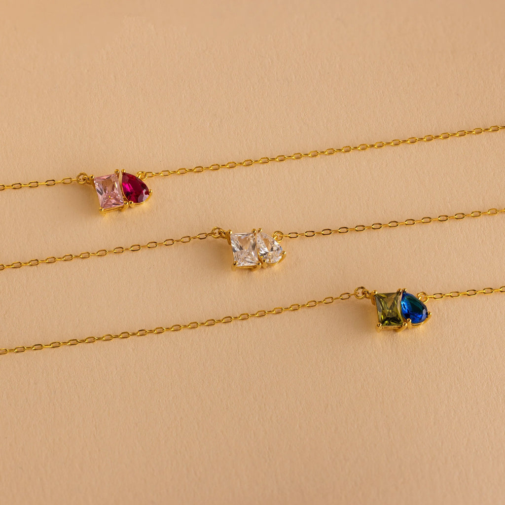 Toi et Moi Birthstone Necklace Silver 18K Gold Plated