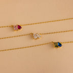 Toi et Moi Birthstone Necklace Silver 18K Gold Plated