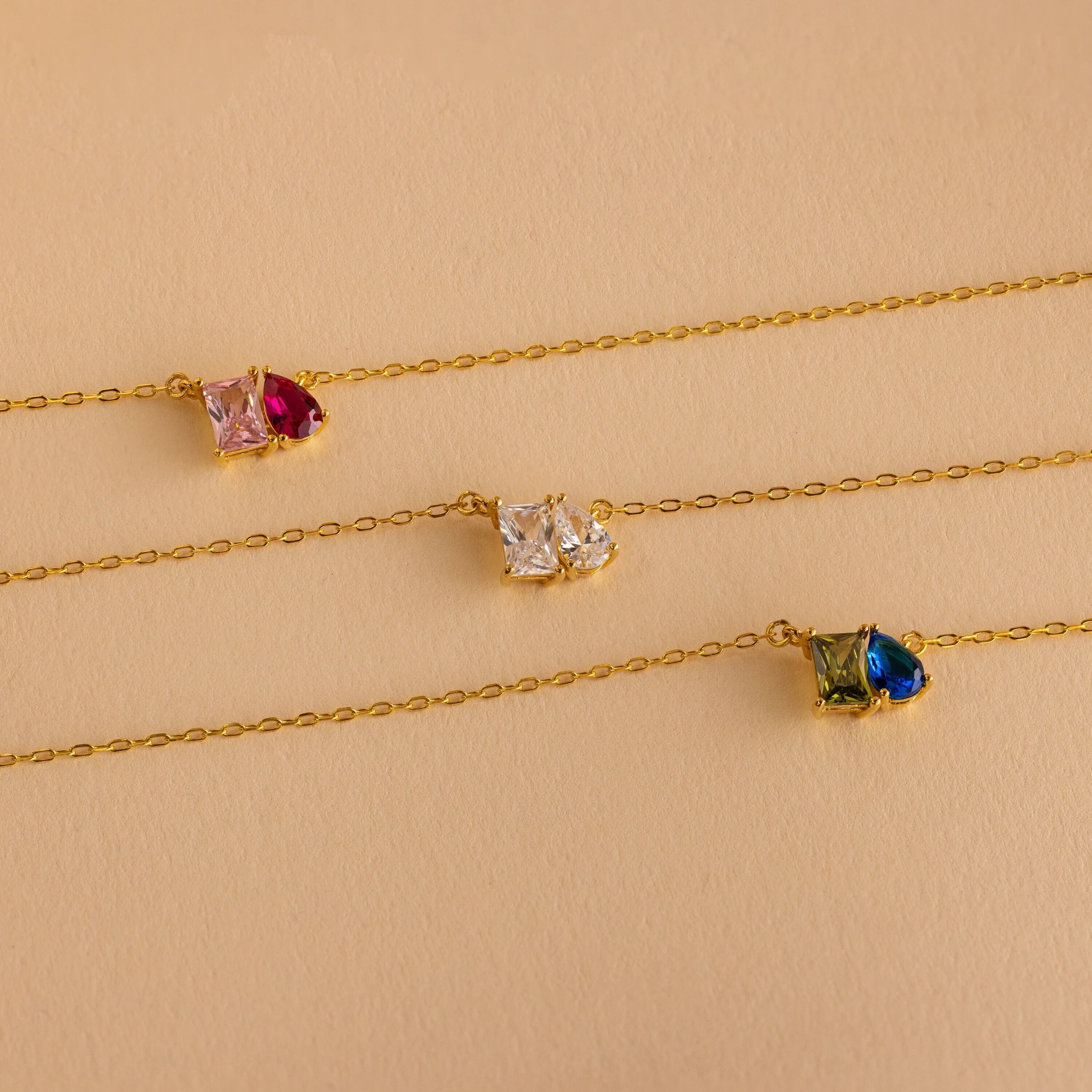 Toi et Moi Birthstone Necklace Silver 18K Gold Plated