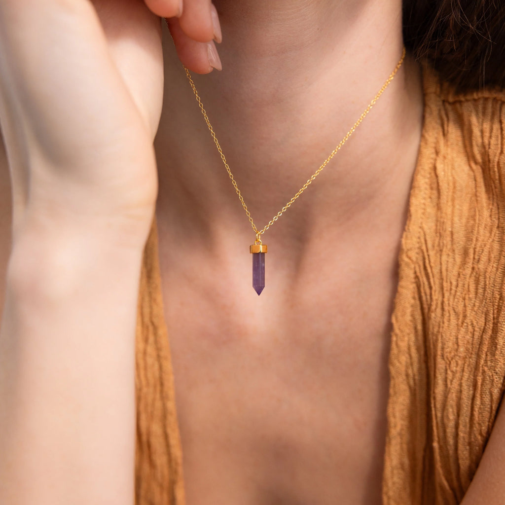 Amethyst Quartz Necklace Silver 18K Gold Plated