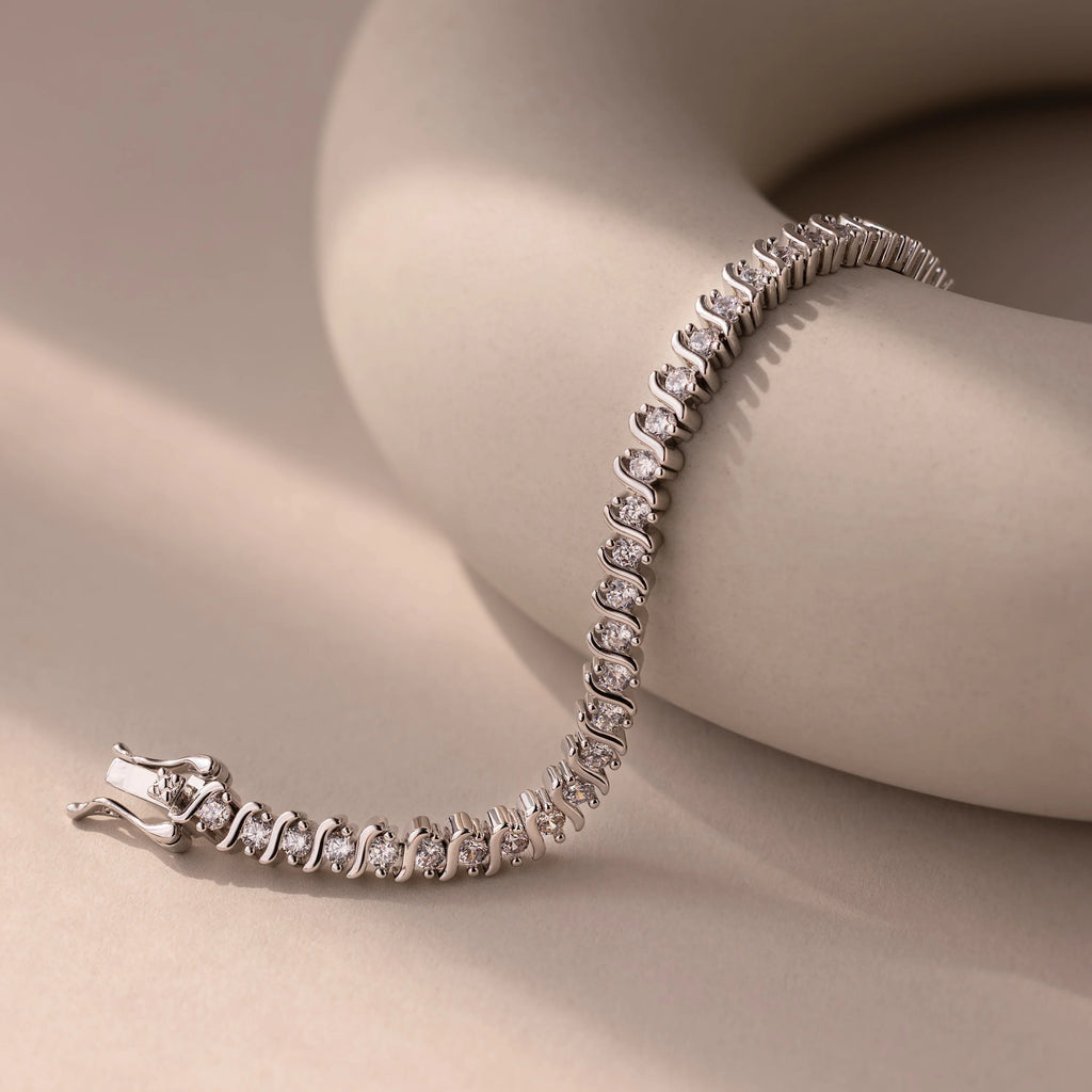 Diamond S-Link Tennis Bracelet Silver 18K Gold Plated