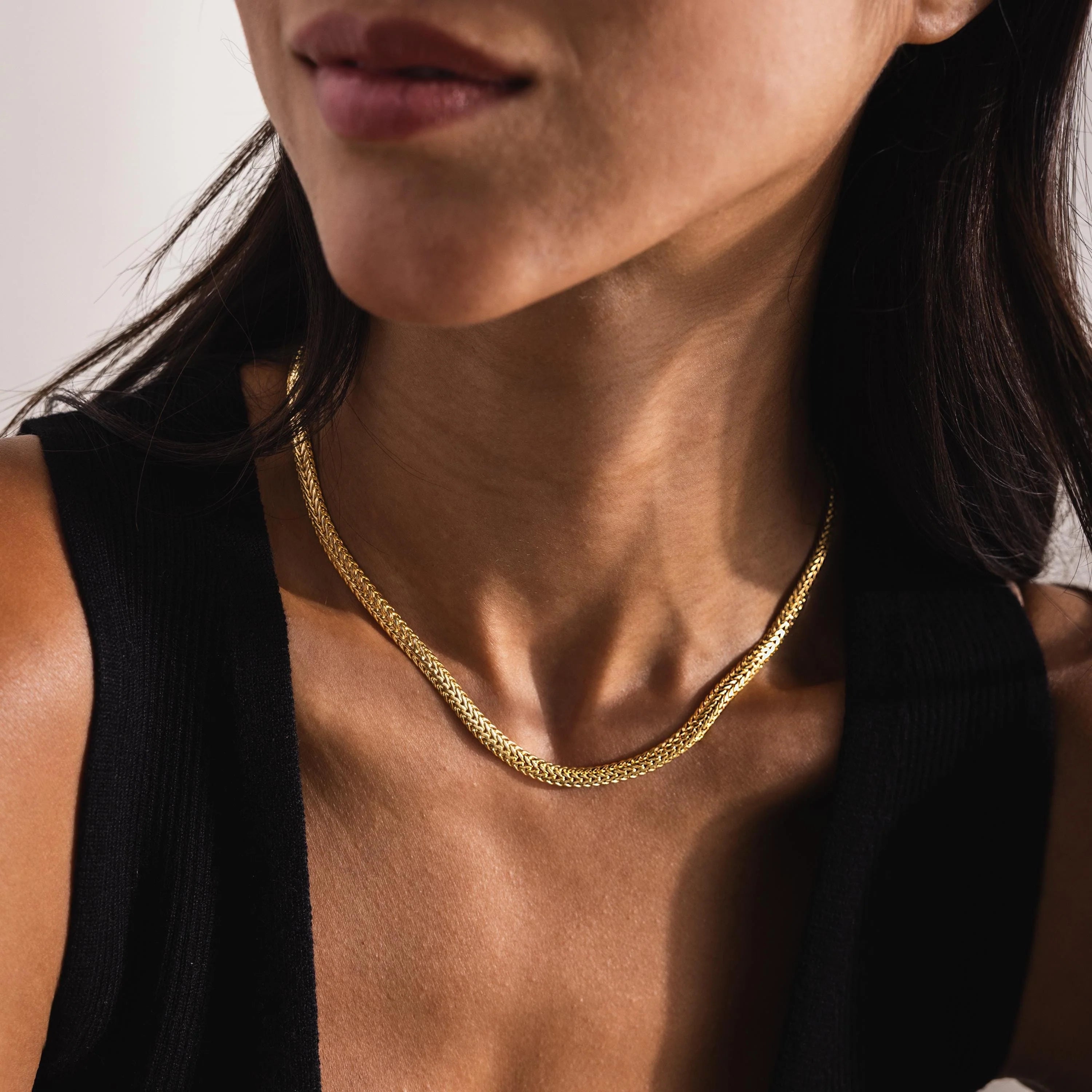 Thick Mesh Chain Necklace Silver 18K Gold Plated