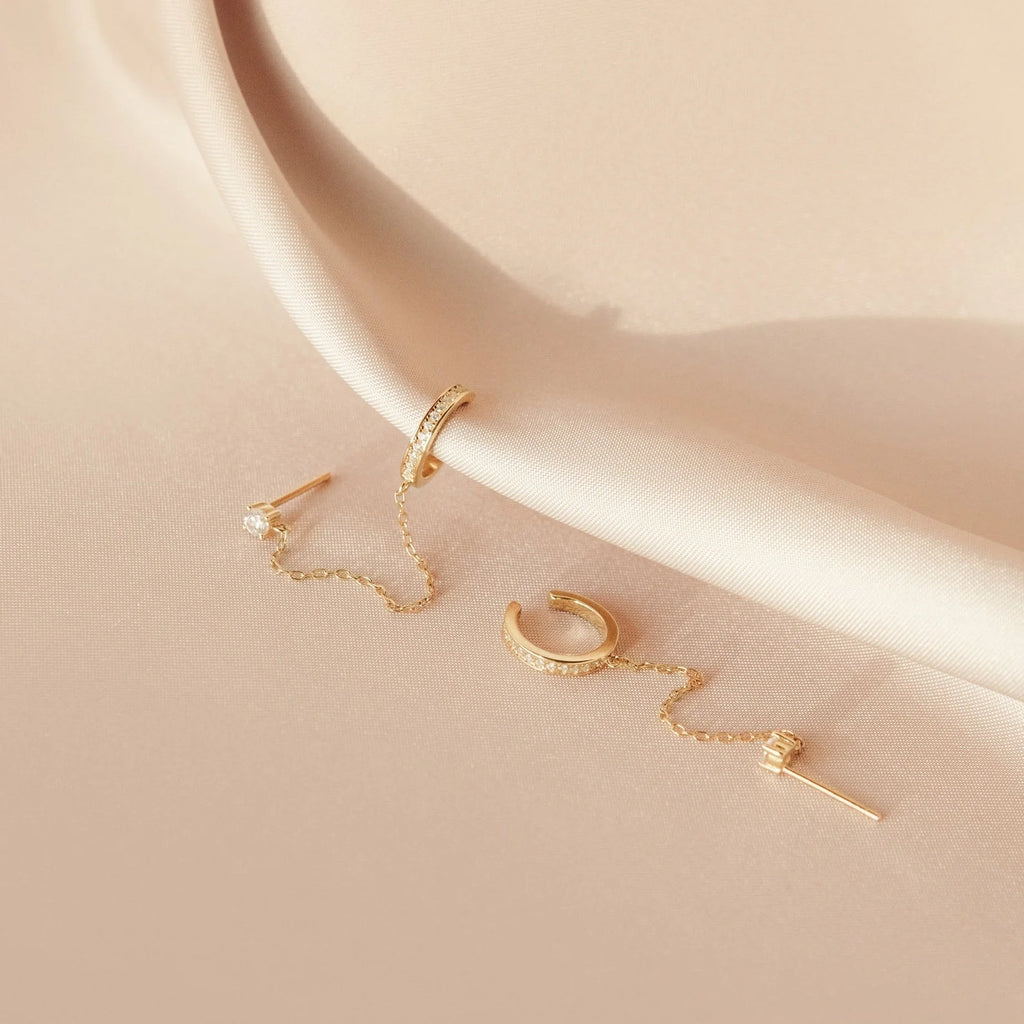 Pave Chain Ear Cuffs Silver 18K Gold Plated