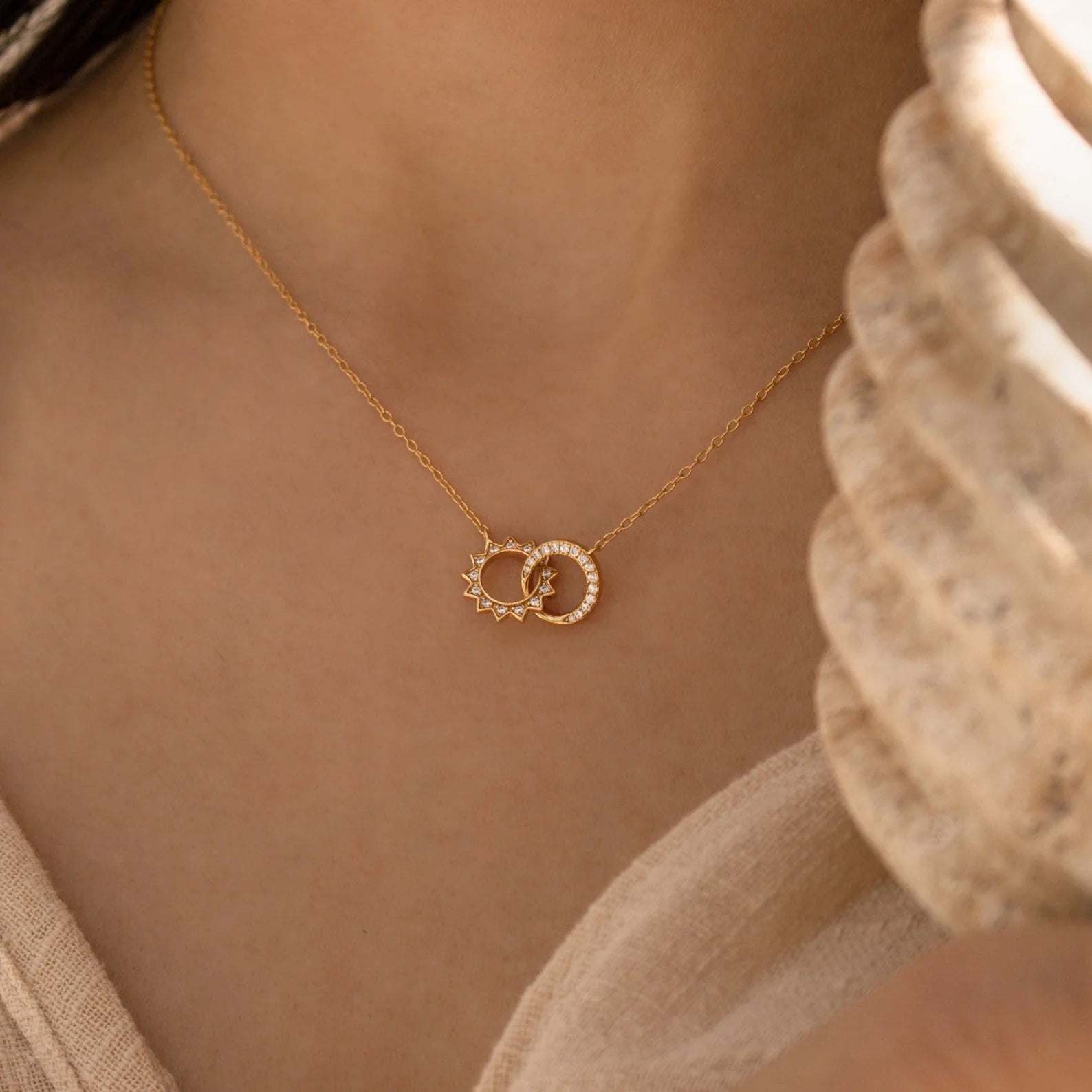Sun & Moon Eternity Necklace Silver 18K Gold Plated