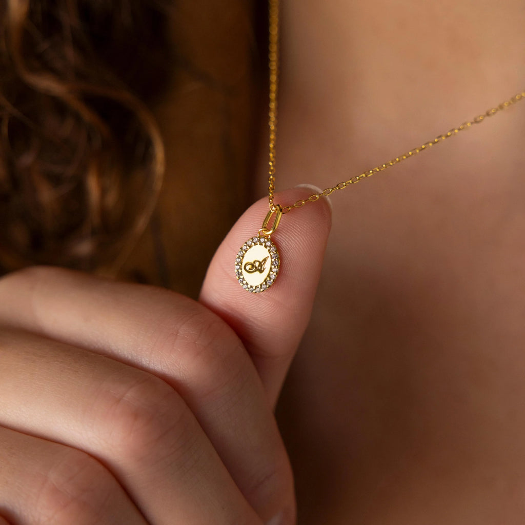 Pave Initial Pendant Necklace Silver 18K Gold Plated