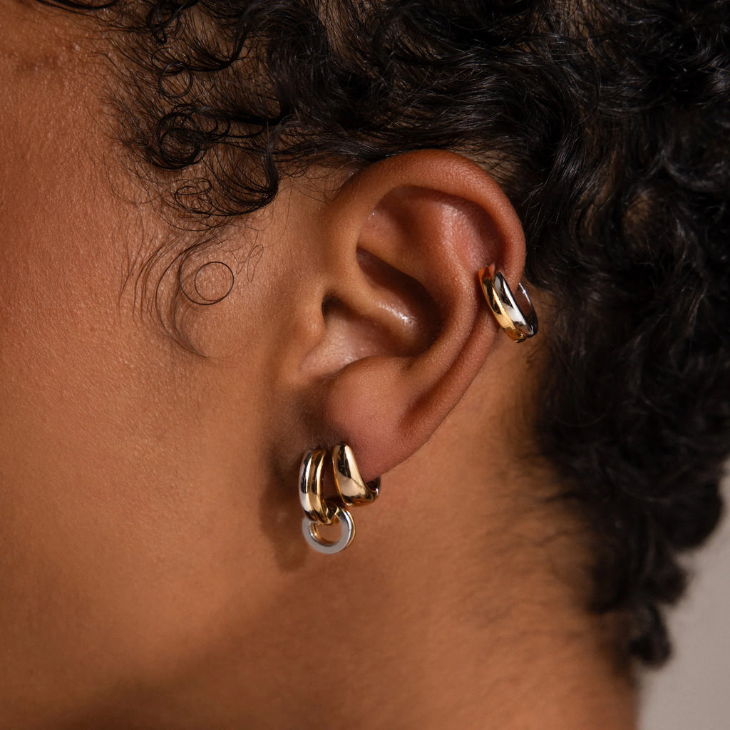 Bold Mixed Metal Huggies Silver 18K Gold Plated