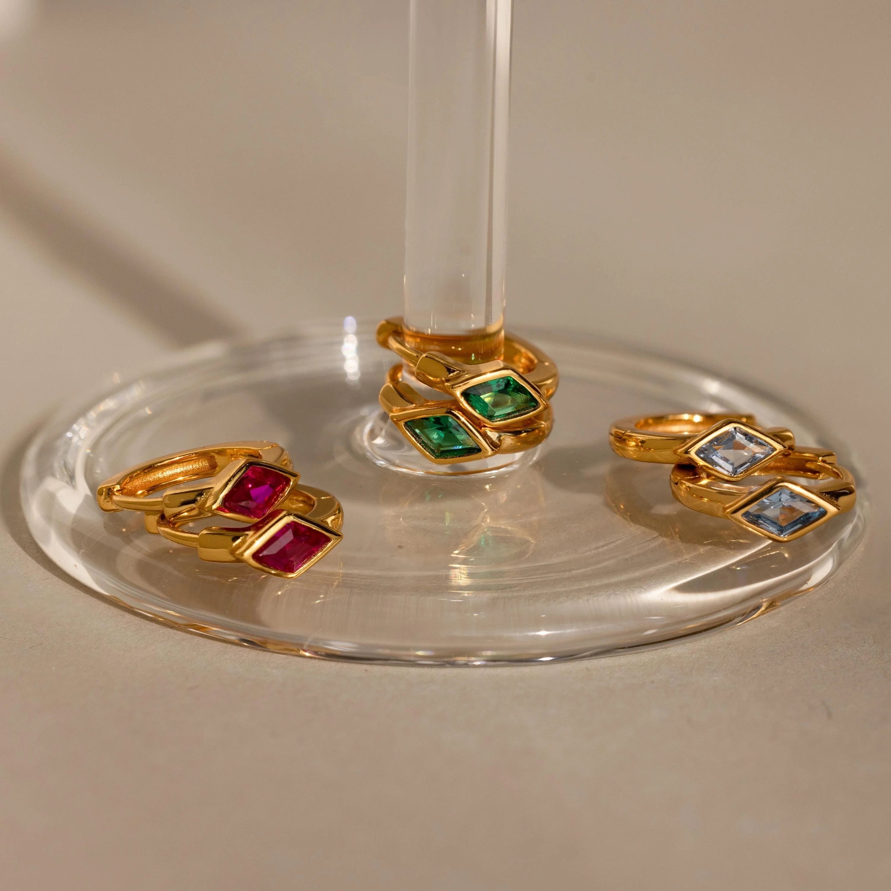 Rhombus Topaz Huggies Silver 18K Gold Plated